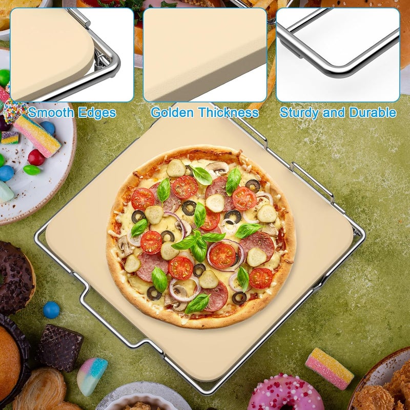 Outspark Pizza Stone with Rack for Ninja Woodfire OO101 8 in 1 Outdoor Pizza Oven, Baking Stone Set for Oven and Grill Cooking, Pizza Oven Accessories for Ninja OO100 Series - Image 3